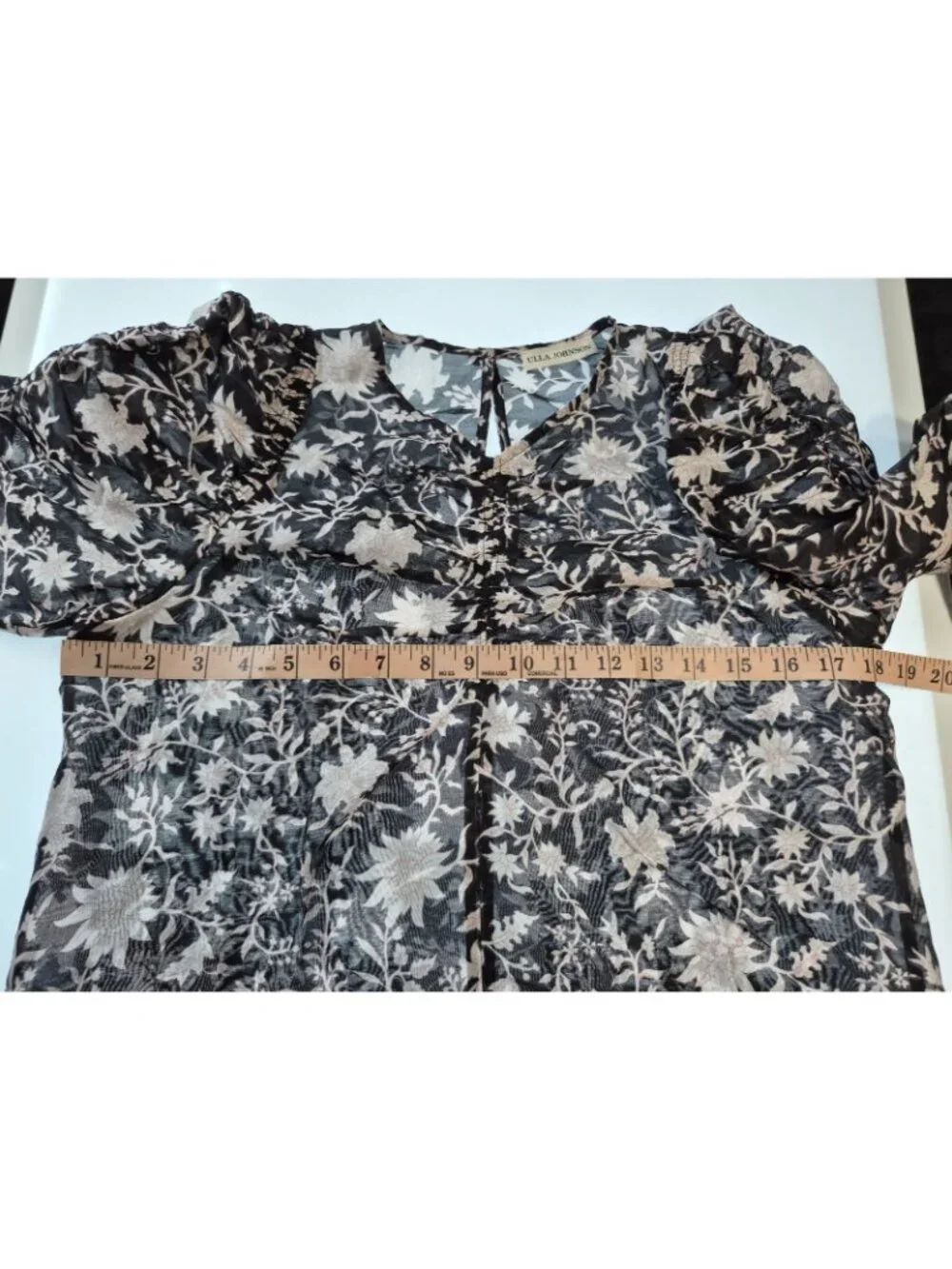 Ulla Johnson Posey Floral Silk Cotton Puff Sleeve Blouse Top Black White Sz 4